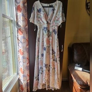 Luxology White, Pink, And Blue Floral Maxi Dress